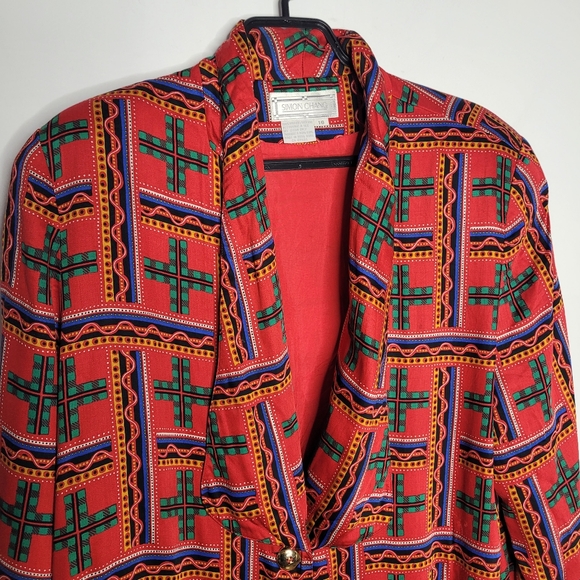 Vintage 80's Simon Chang red and green blazer in size 16 - Picture 6 of 13